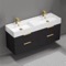 Double Floating Black Bathroom Vanity, Modern, 56